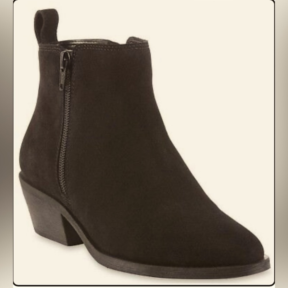 Attention Brown Suede Ankle Booties with Side Zip pull tab almond toe Sz 7